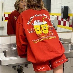 Mayfair Group Sweatshirt & Sweat Short Set - Size M/L - Made You Smile Red